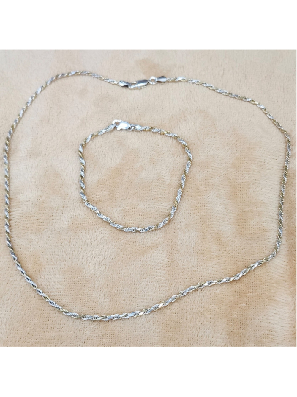 925 Sterling Silver, Gold Twisted necklace bracelet set